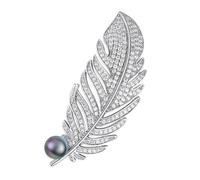 odulu Spilla vintage con piume di strass e perla, spilla con piume di cristallo, per donna, uomo, ragazza, ragazzo, maglione, sciarpe, scialle, vestito regalo, 6.1*2.3cm, Metallo