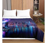 Oduo Copriletto Trapuntato Matrimoniale Singolo Coperta Letto in Morbida 3D Città Stampa Microfibra Trapunta Estivo Antipolveri Copri Letto per Camera da Letto (Fuochi d'artificio,230x260cm)