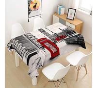 Oduo Tovaglie da Tavolo Impermeabile Poliestere rettangolo, Prova di Olio e Sporco,Tavolo da Pranzo per cene e Feste di Compleanno,Architettura del Mondo 3D (Cabina telefonica di Londra,140x260cm)