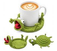 ODZFOS Crochet Lizard Coaster,3D Funny Animal Mug Rugs,Assorbente,Proteggi il Desktop,Accessori da Scrivania Stravaganti per Giocherellare,Regalo per Amanti dei Rettili(A)