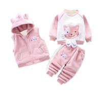 Odziezet Bambini Vestiti Caldi Bambini Tuta Gilet Senza Maniche Con Cappuccio Bambino Inverno Tre Pezzi Vestiti Bambino Manica Lunga Felpa Pantaloni Set Bambini Cartone Animato Orso Vestiti 0-4 Anni
