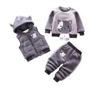 Odziezet Bambini Vestiti Caldi Bambini Tuta Gilet Senza Maniche Con Cappuccio Bambino Inverno Tre Pezzi Vestiti Bambino Manica Lunga Felpa Pantaloni Set Bambini Cartone Animato Orso Vestiti 0-4 Anni