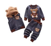 Odziezet Bambini Vestiti Caldi Bambini Tuta Gilet Senza Maniche Con Cappuccio Bambino Inverno Tre Pezzi Vestiti Bambino Manica Lunga Felpa Pantaloni Set Bambini Cartone Animato Orso Vestiti 0-4 Anni