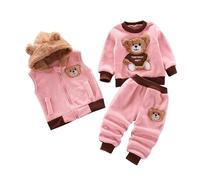 Odziezet Bambini Vestiti Caldi Bambini Tuta Gilet Senza Maniche Con Cappuccio Bambino Inverno Tre Pezzi Vestiti Bambino Manica Lunga Felpa Pantaloni Set Bambini Cartone Animato Orso Vestiti 0-4 Anni