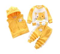 Odziezet Bambini Vestiti Caldi Bambini Tuta Gilet Senza Maniche Con Cappuccio Bambino Inverno Tre Pezzi Vestiti Bambino Manica Lunga Felpa Pantaloni Set Bambini Cartone Animato Orso Vestiti 0-4 Anni