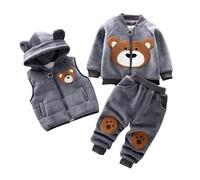 Odziezet Bambini Vestiti Caldi Tuta Gilet Senza Maniche Con Cappuccio Inverno Tre Pezzi Manica Lunga Felpa Pantaloni Set Bambini Cartone Animato Orso Vestiti 0-4 Anni