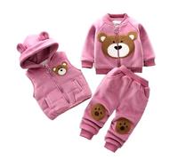 Odziezet Bambini Vestiti Caldi Tuta Gilet Senza Maniche Con Cappuccio Inverno Tre Pezzi Manica Lunga Felpa Pantaloni Set Bambini Cartone Animato Orso Vestiti 0-4 Anni
