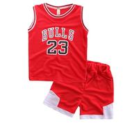 Odziezet Set di vestiti per bambini senza maniche + pantaloncini da basket per bambini, 1-7 anni, Colore: rosso, 10-11 anni