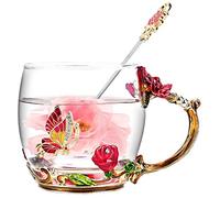 OEAGO Regali di Natale per le sue donne, tazze da tè farfalla fiore smaltato, regalo segreto di Babbo Natale per donne, regali di Natale per la mamma, San Valentino, Natale, festa della mamma