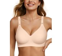 OEAK Reggiseno da donna senza cuciture comodo senza ferretto Supporto completo Bralette Push Up Plus Size Scollo a V Sleeping Tshirt Bras, Nude, XL