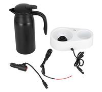 OEBUAFI Bollitore Elettrico Portatile 800ml, Erogatore D'Acqua per Auto in Acciaio Inox 304 con Coperchio in Guarnizione Silicone per Viaggio e Bollitura Acqua, 12V/24V (base bianca nera)