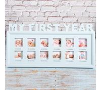 OEBUAFI Cornice Portafoto per Neonato, Materiale Robusto e Non Tossico, 7,9 X 16, Cornice in Plastica Azzurra, Display, Regalo in Ricordo del Mio Primo Anno per L'arredamento della Camera