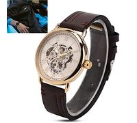 OEBUAFI FORSINING Orologio Meccanico da Uomo Semiautomatico Alla Moda, Quadrante Scheletrato Alla Moda, Adatto per, Superficie Nera + Cassa in Oro (Conchiglia in oro con scritte in con)