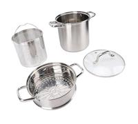OEBUAFI Pentola in Acciaio Inossidabile con Fondo Composito Ispessito, Doppi Manici Antiscottatura e Cestello per Vapore, per Brodo di Zuppe e Cottura di Verdure (10PCS)
