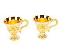 OEBUAFI Vintage Peacock Calice Set 2pcs, 5.5cm Smaltato Metallo | Coppa da comunione antica, rilievo in oro bianco, base ponderata da 130 g, manico curvo, centrotavola per tavolo nuziale,