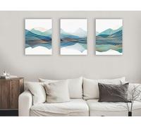 Oedim Confezione da 3 quadri montagne blu e colline con onde dorate, 30 x 40 cm, PVC 5 mm, decorazione da parete, elegante e leggero