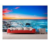 Oedim - Sfondo Parete Spiaggia Rocciosa Tramonto | Fotomurale per Pareti | Murale | Sfondo | Varie Misure 500 x 300 cm | Decorazione Sala da Pranzo, Soggiorno, Camere.