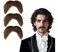 oeeo 3 baffi da incollare, schnauzer marrone da incollare, leggeri e traspiranti, morbidi e delicati sulla pelle, taglio fai da te, baffi finti per costumi cosplay e feste di carnevale