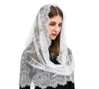 OEIOTEI Velo di Pizzo Bianco Donna Copricapo Sciarpa Chiesa Mantilla Infinito Forma Della Chiesa Cattolico Matrimonio Da Sposa Latino, Bianco, A