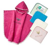 Oeko-TEX Standard 100 - Asciugamano con cappuccio personalizzato in puro cotone con nome e motivo ricamato (rosa)