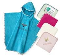 Oeko-TEX® Standard 100 - Asciugamano con cappuccio personalizzato in puro cotone con nome e motivo ricamato (petrolio)