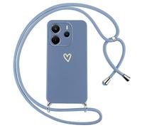 Oelrstfe Catena per cellulare per Xiaomi Redmi Note 14 (4G) - Con fascia a motivo cuore - Custodia a tracolla - In silicone - Antiurto - Ultra sottile - Con cordino - Motivo amore - Blu