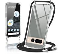 Oelrstfe Cover con Cordino per Google Pixel 7 Pro, Trasparente Silicone Sottile Morbido Custodia con Regolabile Collana Laccio Tracolla, Antigraffio Antiurto Proteggere Case con Corda, Nero