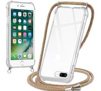 Oelrstfe Cover con Cordino per iPhone 8 Plus/iPhone 7 Plus, Trasparente Silicone Custodia con Regolabile Collana Laccio Tracolla, Antigraffio Proteggere Case Corda per iPhone 8 Plus, Giallo