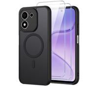 Oelrstfe Cover per Honor 600 Smart Compatibile con MagSafe con 2 Pezzi Vetro Temperato, Custodia Magnetica Traslucida Opaca, [Antiurto Grado Militare] Custodie Posteriore Glassata,Nero