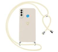 Oelrstfe Cover per Huawei P30 Lite/Nova 4e con Cordino,Custodia Silicone Morbido Sottile con Motivo Cuore e Collana Laccio Tracolla,Antiurto Antigraffio Corda Collo Regolabile Protettiva Case,Bianco