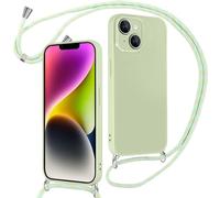 Oelrstfe Cover per iPhone 14 con Cordino 6,1",Custodia con Collana Tracolla Laccio Collo Corda,Sottile Protettiva Bumper Morbido e Confortevole Antiurto Anti-giallo Silicone Caseper iPhone 14,Verde