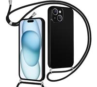 Oelrstfe Cover per iPhone 15 con Cordino 6,1",Custodia con Collana Tracolla Laccio Collo Corda,Sottile Protettiva Bumper Morbido e Confortevole Antiurto Anti-giallo Silicone Caseper iPhone 15,Nero