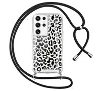 Oelrstfe Cover per Samsung Galaxy S24 Ultra con Cordino,Custodia Trasparente Silicone con Motivo Leopardato e Collana Laccio Tracolla Corda Regolabile,Antiurto Antigraffio Glitter Protettiva Case,Nero