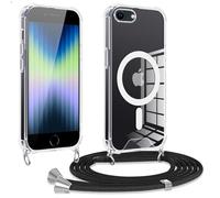 Oelrstfe Magnetica Cover per iPhone SE 2020/2022/iPhone 8/7 con Cordino Compatibile con Magsafe Custodia Trasparente Antiurto Antigraffio Protezione con Laccio Tracolla,Magnetico Case,Collana (Nero)