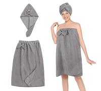 Oemmn Coperta da sauna Roma da donna con cuffia da doccia, asciugamano da sauna in spugna di alta qualità, perfettamente sagomato per un'esperienza di sauna antiscivolo, soffice e morbido (grigio