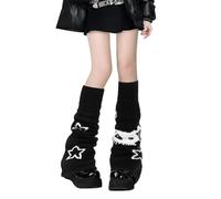 Oemmn rge - Scaldamuscoli per gambe a maglia, da donna, invernali, Y2K, giapponese, Lolita giapponese, calzini lunghi Kawaii all'uncinetto, scaldamuscoli a maglia calda per cosce alte, Stella