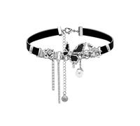 oenyaeu Girocollo gotico punk con borchie collana girocollo in pelle PU nera girocollo farfalla perla collana donna collare in pelle nera