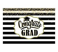 OERJU 2,1 x 1,5 m sfondo per feste di laurea a strisce bianche e nere a pois dorati Congratulazioni Grad Class of 2024 Fotografia Sfondo Decorazioni Prom Studio Photo Booth Puntelli Cake Table Banner