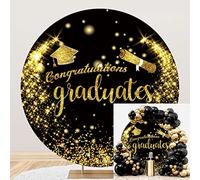 OERJU 2 x 2 m di laurea rotondo copertura sfondo da laurea nero e oro paillettes scintillanti sfondo per lezioni di fotografia del 2024 congratulazioni festa di laurea decorazione cerchio sfondo