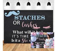 OERJU 3,7 x 2,4 m Sfondo Rivelare Stache O Ciglia Che cosa sarà? It's Time to See. is it a she or a he? sfondo nero Rivelare testo Fotografia Baby Shower Festa di compleanno Banner Vinile