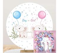 OERJU Sfondo rotondo con elefante, per bambino o ragazza, con palloncini rosa e blu, per baby shower, gravidanza, rivelare una festa, fotografia, sfondo fotografico, 2 x 2 m