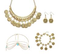 Oerphh Set di 5 gioielli da donna con catenine dorate, collane, bracciali, orecchini, costume da danza del ventre, per feste a tema, carnevale