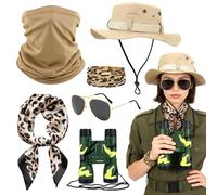 Oerphh Set di accessori per costume da esploratore safari, da donna, vestito da custode dello zoo con capanna, Tarnkleidung, Fernglas, Sonnenbrille, Schal, Halswärmer, fascia da braccio per cosplay di