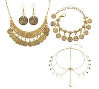 Oerphh Set di gioielli da donna con collana dorata, collane, bracciali, orecchini, costume da danza del ventre, per feste a tema, carnevale