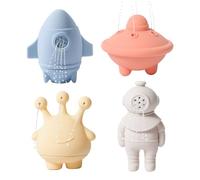 OESSUF 4 Pezzi Silicone Spazio Baby Bagno Giocattoli Acqua Giocattoli Getti Vasca Piscina Giocattoli Bagno Galleggiante 1 2 3 4 5 Anni (Astronauti, Razzi, Alieni, UFO)