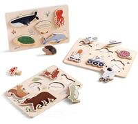OESSUF Puzzle in legno per bambini a partire da 1 2 3 anni, confezione da 3 puzzle con animali marini, animali della foresta, spazio, puzzle in legno, giocattolo educativo montessori