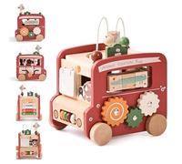 OESSUFGiocattolo Motore Montessori per Bambini a Partire da 1 Anno, 9 in 1 Bus per 12+ Mesi, Giocattolo in Legno da Attività per Bambini a Partire da 1 Regalo per Ragazze