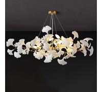 OEUBEQ Lampadario in Ottone, lampadario alla Moda, lampadario Moderno a Rami, lampadari in Ceramica Dorata con Foglie di Ginkgo, lampadario Rettangolare in Ottone a 5 luci, Grande Lampada