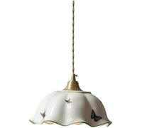 OEUBEQ Lampadario Moderno in Ottone, a Forma di Fiore Francese, in Vetro, con lampadario in Ceramica Plissettata Bianca, in Stile Nordico, a Forma di Farfalla, Vintage, Moderno, per Sala