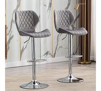 OEUBEQ Set di 2 sgabelli da bar girevoli con altezza regolabile, con base cromata, sedie da bar moderne in velluto per cucina, isola, sala da pranzo, bar di casa, grigio